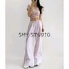 Summer New Product Women's Clothes American Casual Style High Waist Drawstring Decoration Draping Effect Stripes Straight-leg Long Wide-Leg Pants