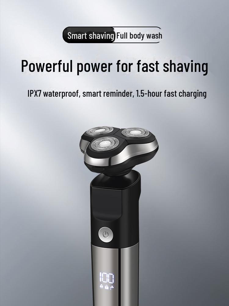 Cross-Border Men's Smart Electric Shaver: Floating Three-Blade Head, USB Rechargeable, Fully Washable.