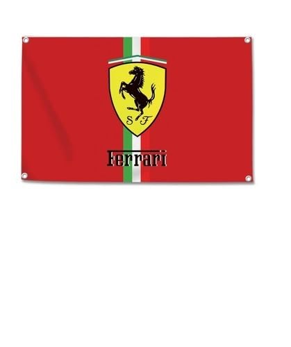 Флаг/Баннер "Красный Логотип Ferrari" - Примерно 90 см x 60 см - Идеально подходит для украшения вашей комнаты или гаража! Американские товары и автогонки