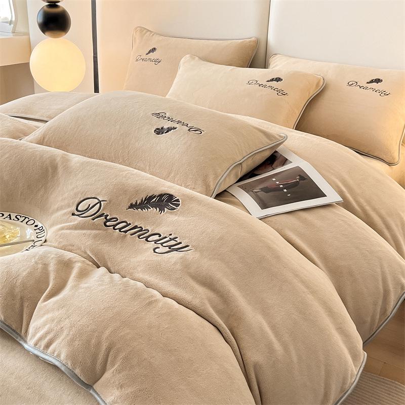 Зимний двухсторонний бархатный коралловый флисовый комплект пододеяльника и простыни класса А (4 шт)