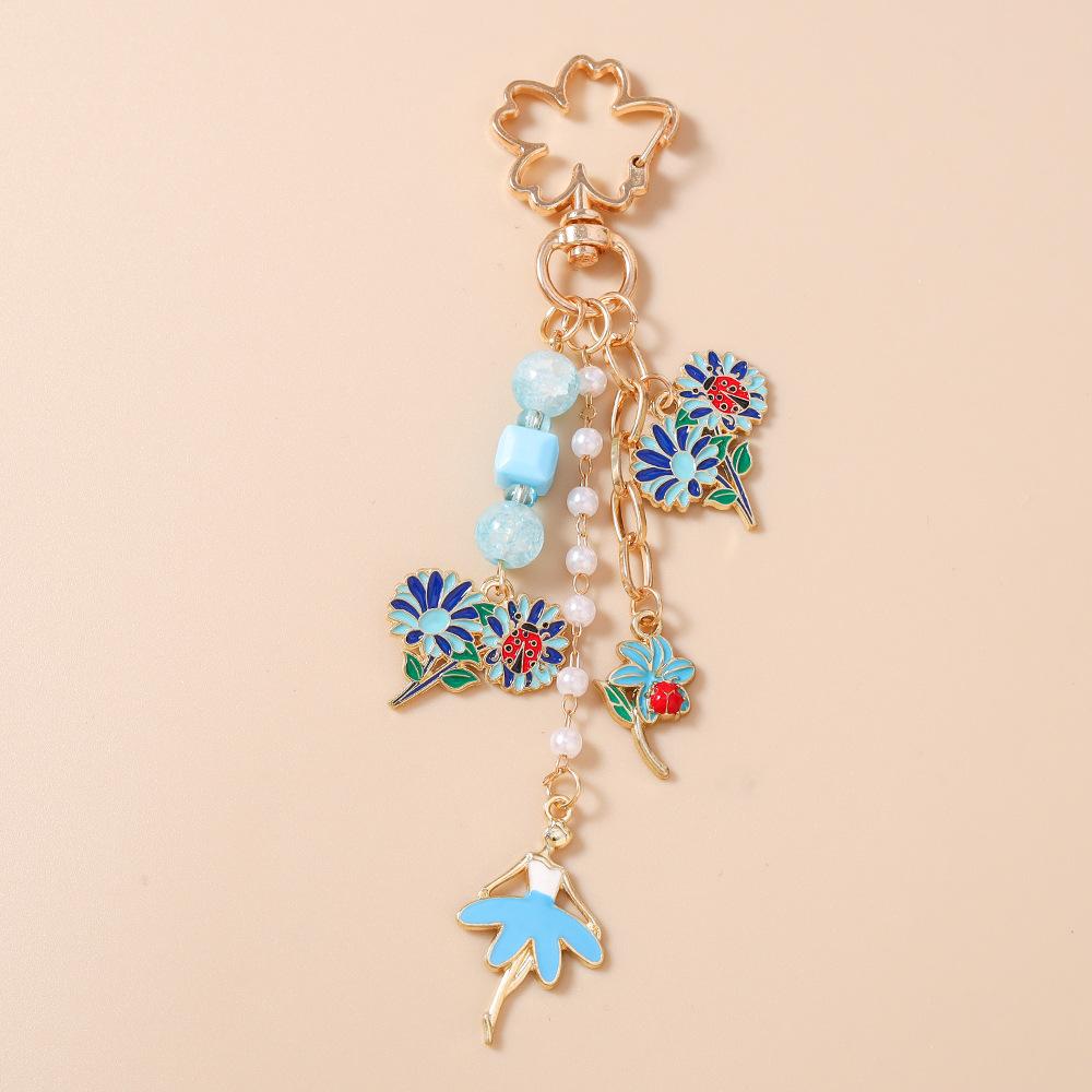 Garden Ballet Keychain Lightweight Flower Butterfly Key Ring Ladybug Enamel Keychain Beaded Bag Charm For Backpack