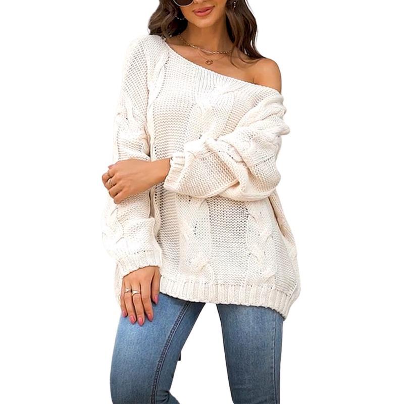 Женский осенне-зимний свитер большого размера с круглым вырезом и свободной вязкой