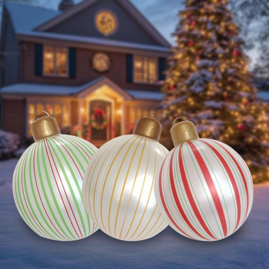 16" Giant Inflatable Christmas Ball Ornaments Large PVC Blow Ball Decorations for Indoor Outdoor Yard Lawn Porch Decor