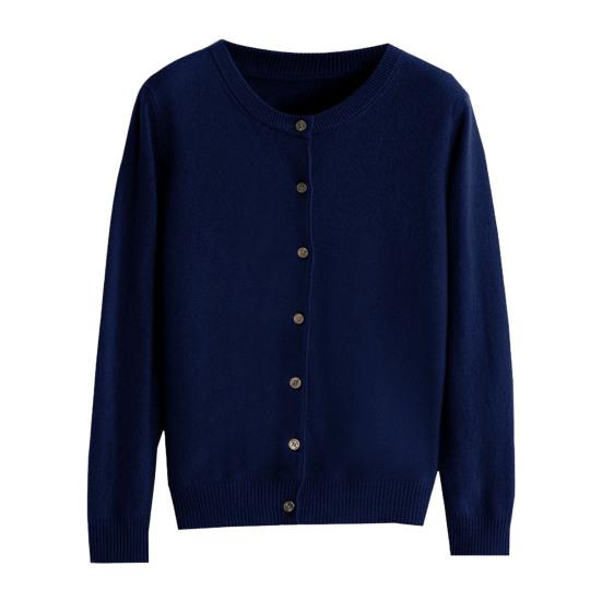 Женский вязаный свитер-пальто с круглым вырезом, длинными рукавами, однобортной застежкой, однотонный вязаный кардиган для повседневной носки