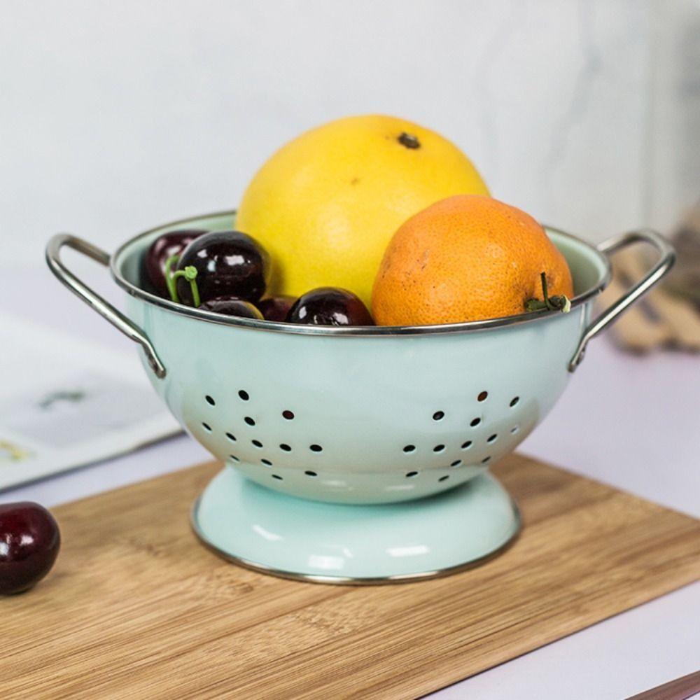 Rust-proof Enamel Coated Fruit Basket Carbon Steel Vegetable Strainer  Countertop