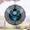 3D Hanging Garden Wind Chime Metal Wind Spinner with Ice Blue Phantom Owl Pattern for Outdoor Yard Decoration No Power Required