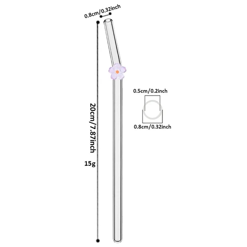 6pcs Flower Drinking Straw Set High Borosilicate Glass Bent Straws Set with Brush Milk Shake Coffee Cocktail Straw Bar Drinkware