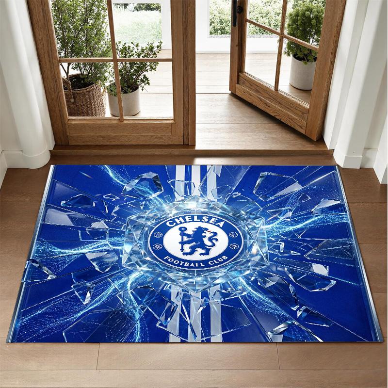 Chelsea FC Design Crystal Velvet Rug Soft Decorative Mat for Bedroom Entrance