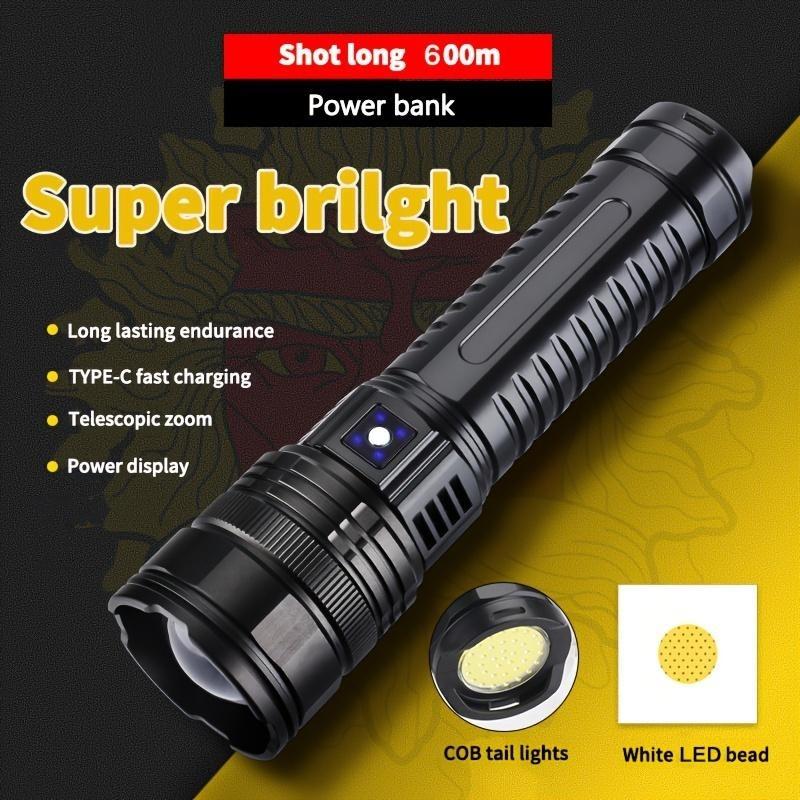 High Power LED Flashlight Powerful Long Range Spotlight Torch Lantern Built-in Rechargeable Battery for Outdoor Camping Hiking Emergency Lighting