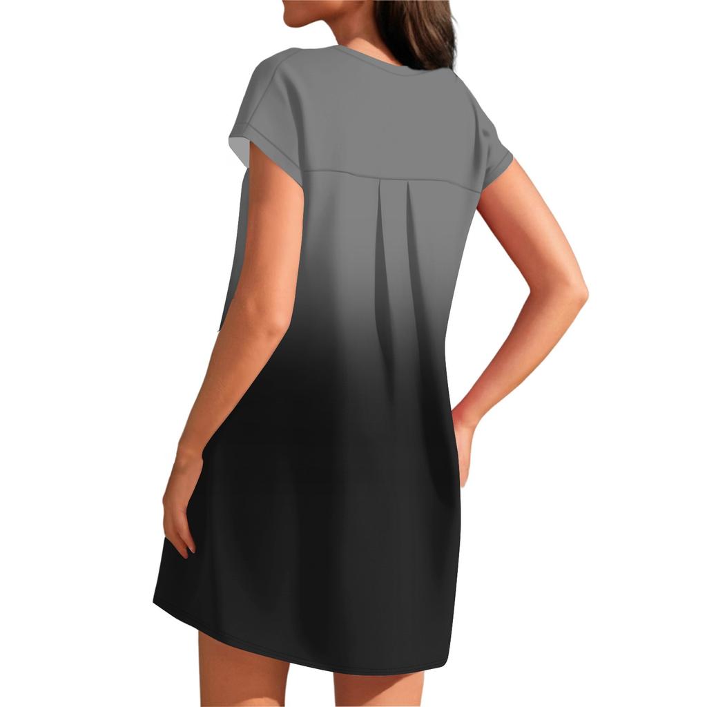 Женское модное повседневное летнее платье с градиентным принтом, коротким рукавом, круглым вырезом и карманами