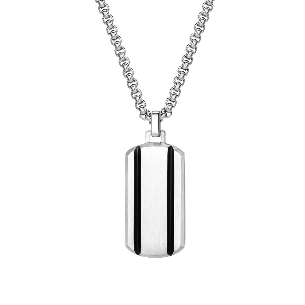 Vnox Men's Stainless Steel Dogtag Necklaces, Two Grooved Striped Dog Tag Pendant with Box Chain Collar Gift for Him