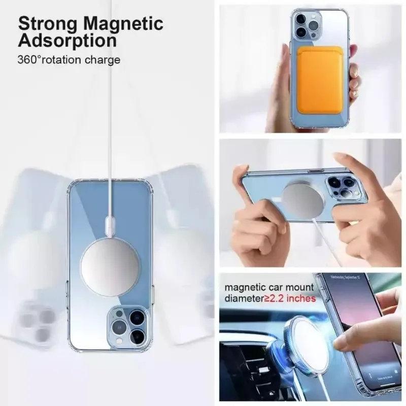Роскошный беспроводной магнитный чехол для Apple Magsafe Case Iphone 11 12 13 15 14 Pro Max Mini 7 8 Plus Xr XsMax X прозрачные акриловые чехлы