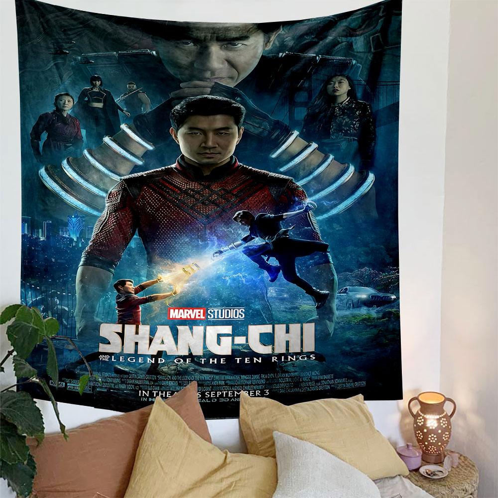 A heroic figure centered with glowing rings and a dramatic cast backdrop. Patterned tapestry for bedroom and living room home decor