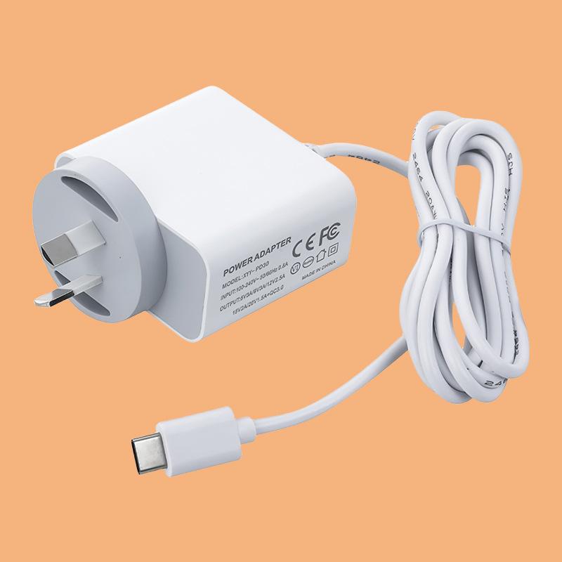 PD30W Plug-in Type with Type-C Line Australian Specification Multi-protocol Charger, AU, SAA Plug PD Power Supply RCM