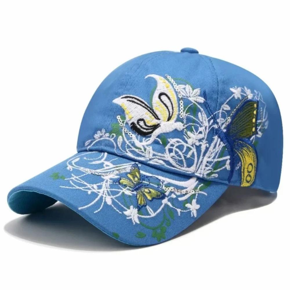 Breathable Floral Butterfly Embroidery Hat Adjustable Women Baseball Cap Sun Hat Outdoor Travel