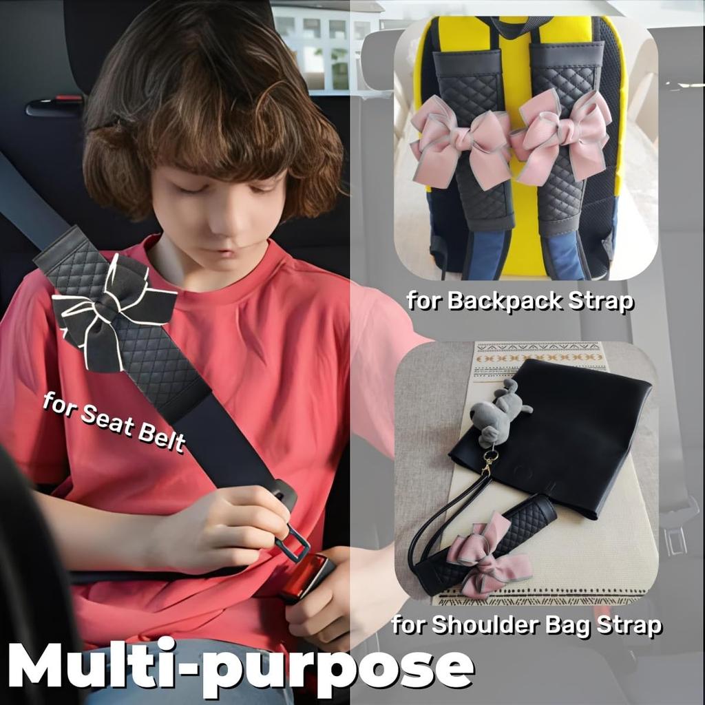 Cute Bow Leather Car Seat Belt Cover Pads,2 Pcs & 4 Pcs Seat Belt Cover For Shoulder, Seatbelt Cushion, Car Seat Strap Pads, Seatbelt Covers For