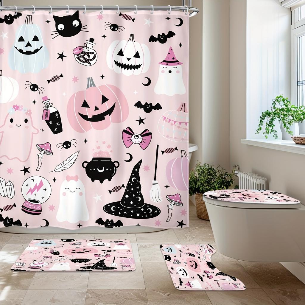 1/4Pcs Halloween Decoration Skeleton Couple Pattern Shower Curtain Bathroom Decor Halloween Decoration Indoor Showr Curtain