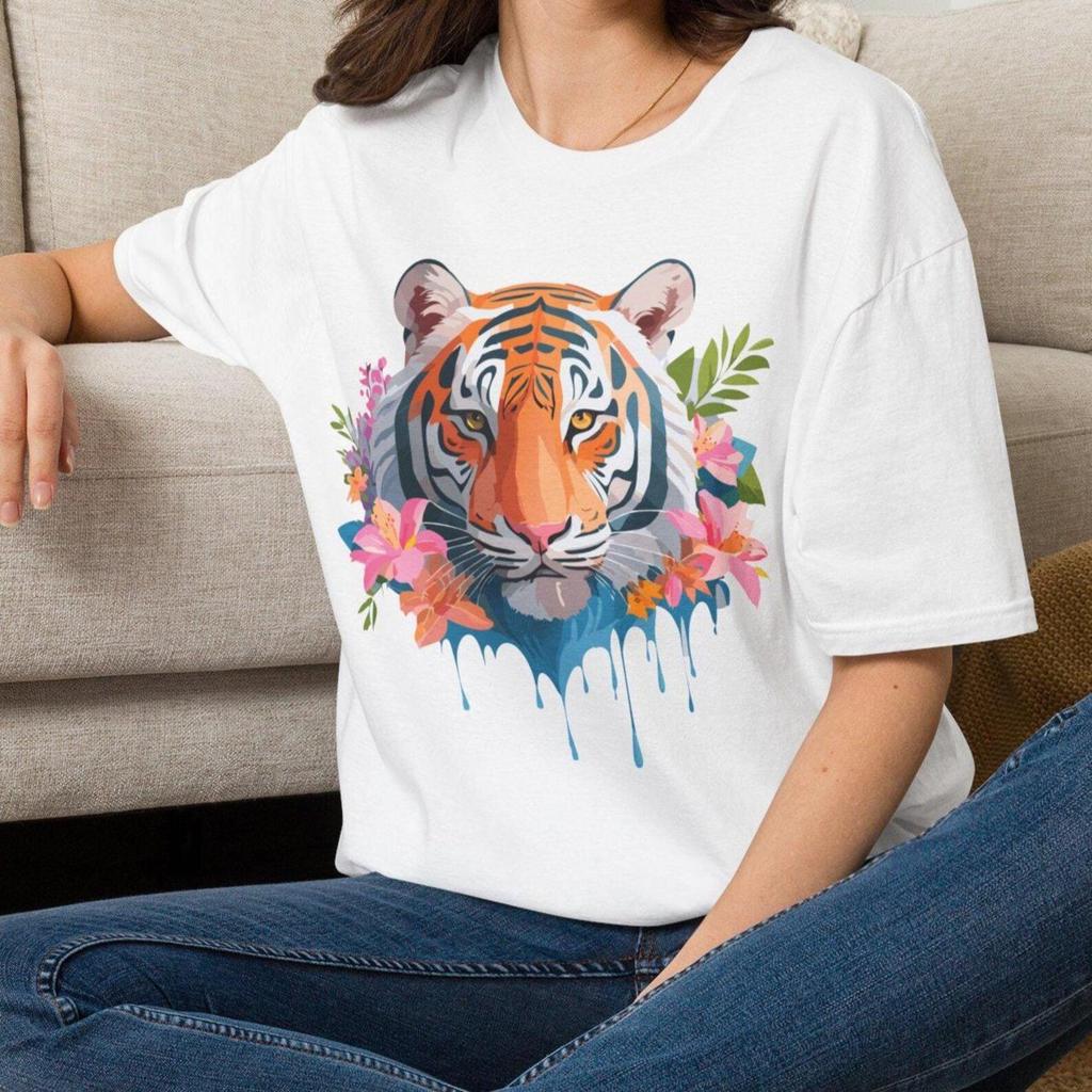 Floral Tiger T-Shirt | Watercolor Jungle Cat Tee Floral Animal Tee Shirt Gift for her Mom Grandma Family Friend Sister Crew Team Party Aunt