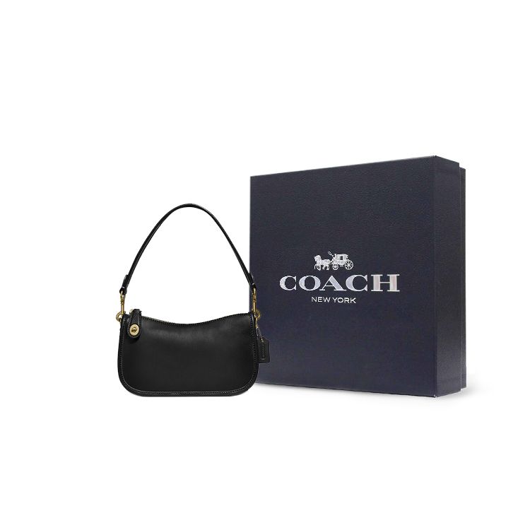 Coach Сумка Swinger 20 Однотонная На молнии Кожаная сумка для маджонга Сумка-тоут через плечо Маленькие женские сумки Черная C2643-B4BK