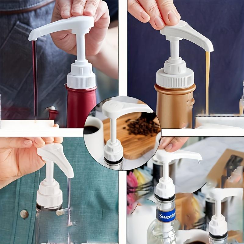 Set of 6 gold-colored syrup pumps, suitable for coffee syrup bottles, and compatible with 25.36-ounce narrow-neck bottles.
