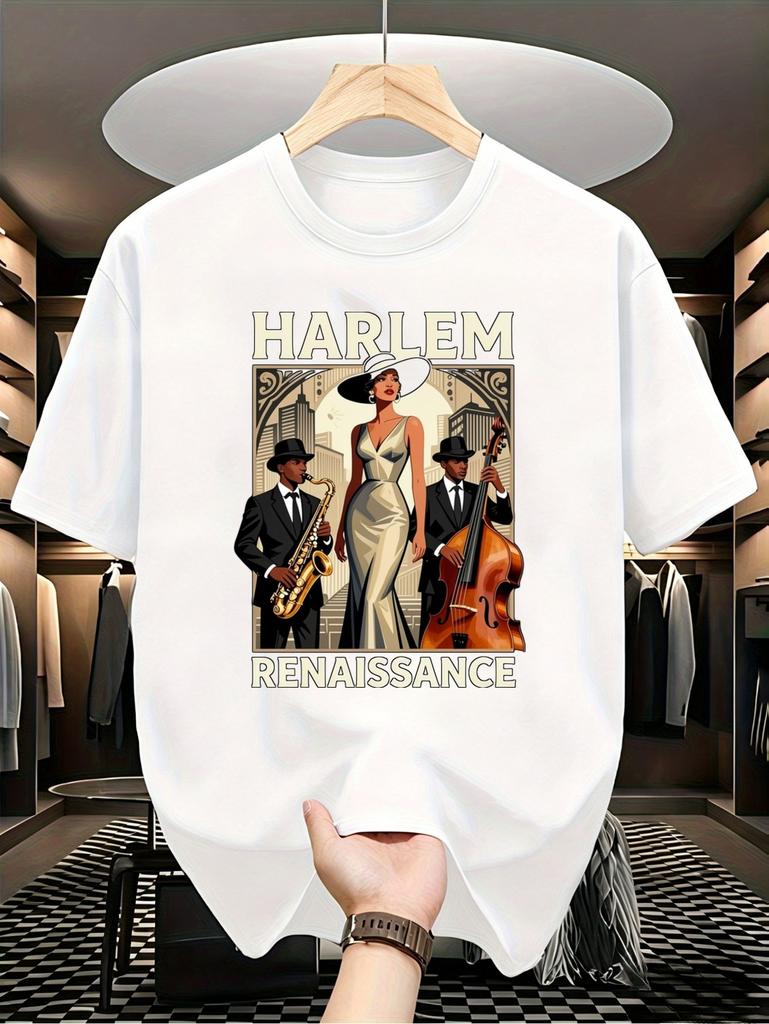 1pc Teenager'S Graphic T-Shirt Harlem Renaissance Vintage Jazz Band Print Short Sleeve Crew Neck for Teenagers, For Teenager