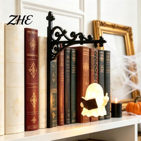 Vintage Style Hanging Lantern Library Bookshelf Lamp, Metal LED Nightlight for Book Nook Decor, Gothic Home Decor Ghost Reading Book/Wearing