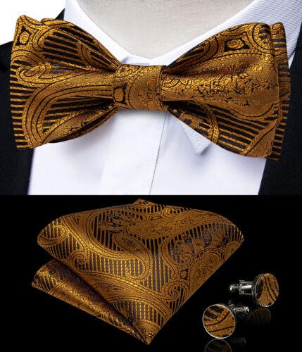 Мужской шелковый галстук-бабочка, регулируемый синий галстук-бабочка, набор запонок с цветочным принтом пейсли