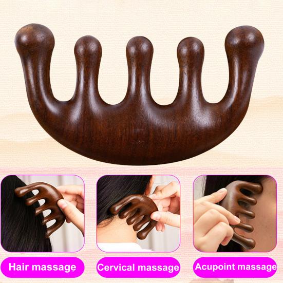 Деревянная расческа для массажа кожи головы с широкими зубцами, натуральный сандал, снятие стресса, подарок для роста волос, вьющиеся волосы
