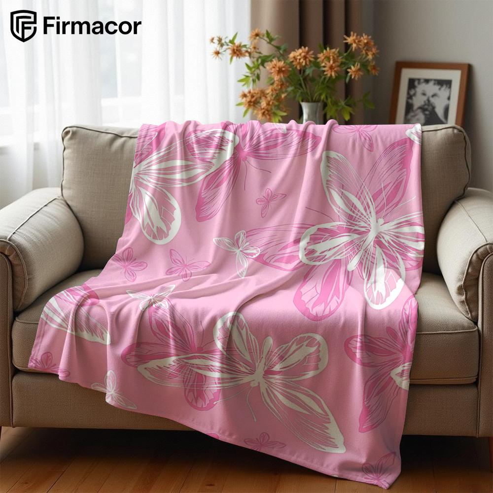 Pink Butterfly Outline Ultra Soft Sherpa Fleece Blanket Fluffy Warm Halloween Cozy Throw for Sofa Couch Bedroom Gift All season