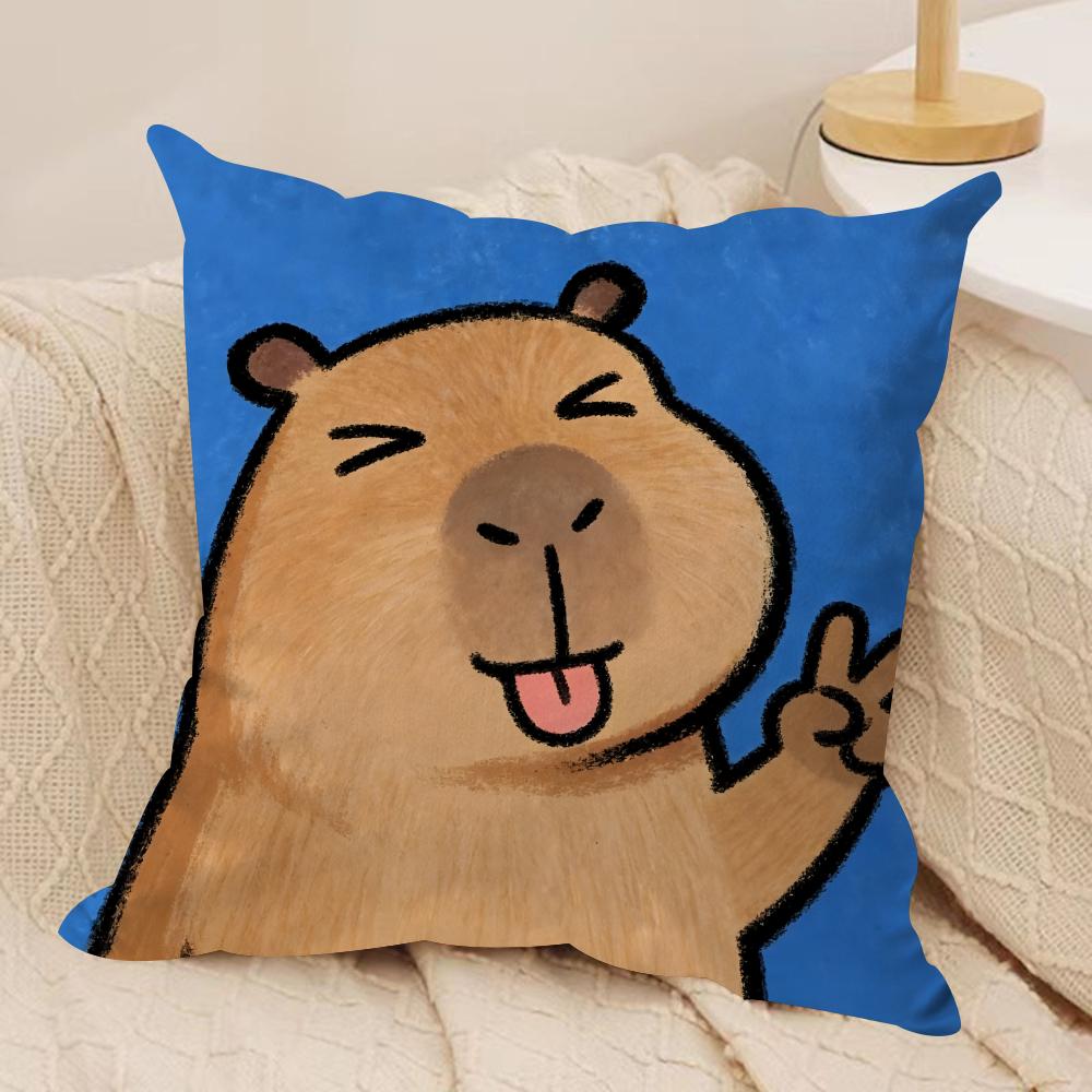 Cute Kapibala Cushion Cover Short plush Doublesided Print Square Throw Pillow Covers Sofa Home Cushion Decor