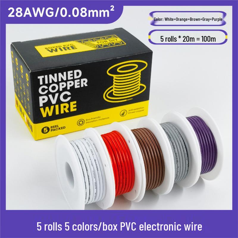 5 рулонов ПВХ электронного провода, 5 цветов, луженая медная жила 16-30 AWG, термостойкий