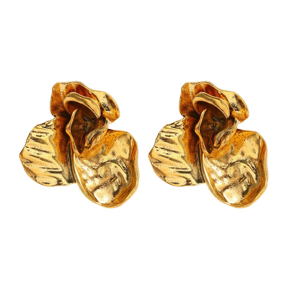 Серьги-цветы в стиле ретро из легкого сплава класса люкс с объемным рисунком, преувеличенные серьги-цветы из многослойного золота высокого качества