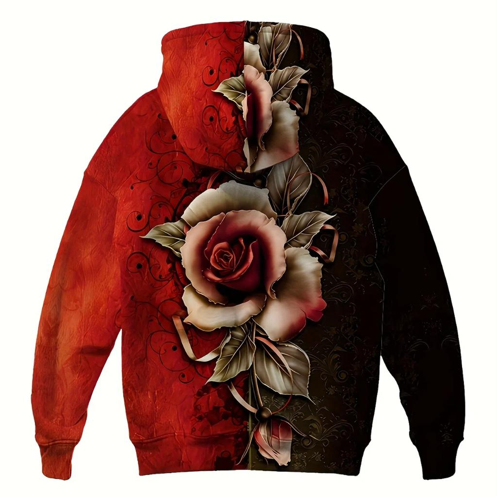 Женская толстовка с цветочным принтом - стильная повседневная толстовка с эластичным плетением,