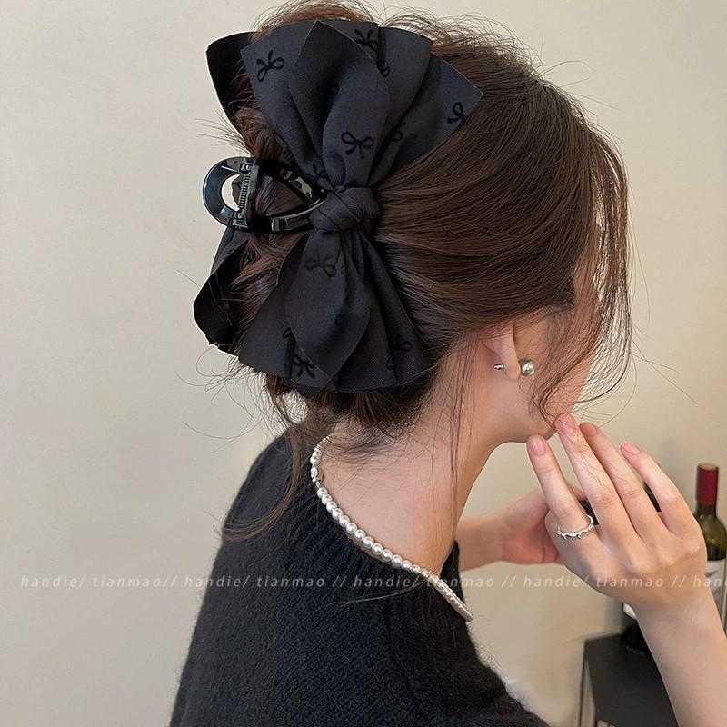 Korean Polka Dot Bow Claw Hair Clip - High-End Cloud Bubble Design for Women