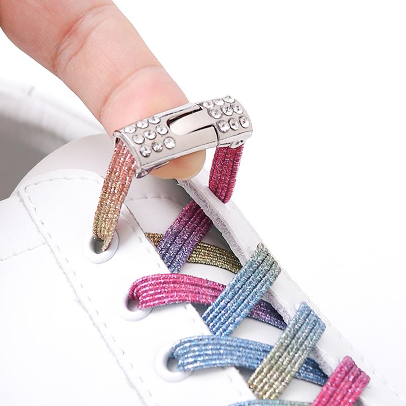 Colorful Diamond Buckle Elastic No-Tie Shoelaces Pearl Detailing Sneaker Shoelaces for Kids & Adults Easy Slip-On Shoe Laces