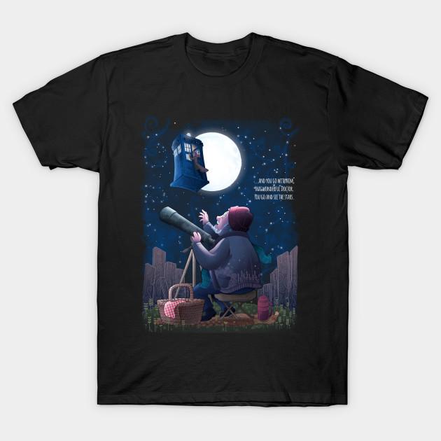 Men Black Print T-shirt Go And See The Stars No-Cut Heat Transfer Print Cotton Tshirt