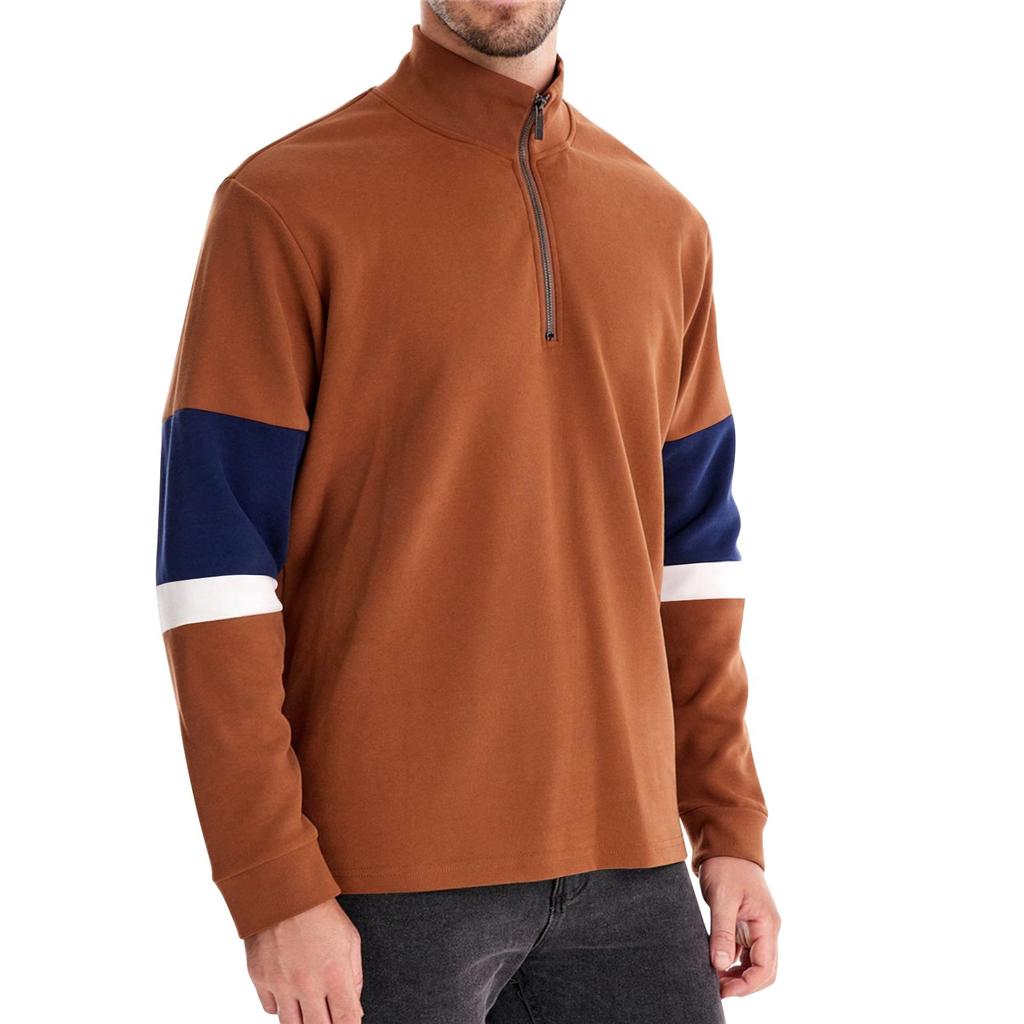 Men's Winter Solid Color Stand Collar Half Zipper Slim Fit Knit Long Sleeve Top