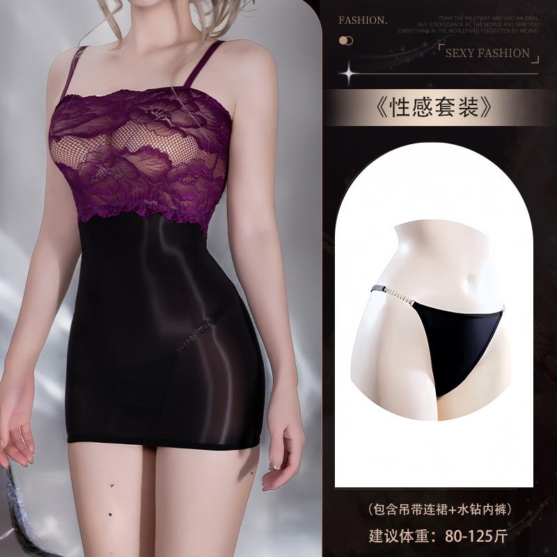 Erotic lingerie, oily bandeau sundress, plus-size horse oil lace stockings, sexy buttocks, sexy transparent, pure desire, spicy SM