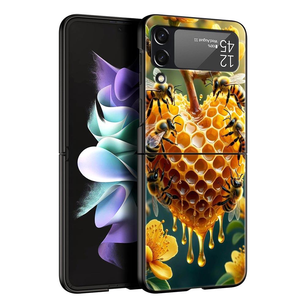 Honeybee Flower Pattern Hard PC Phone Case For Samsung Galaxy Z Flip 7 6 5 4 Black Cover For Galaxy Z Flip 3 Foldable Fundas Bag