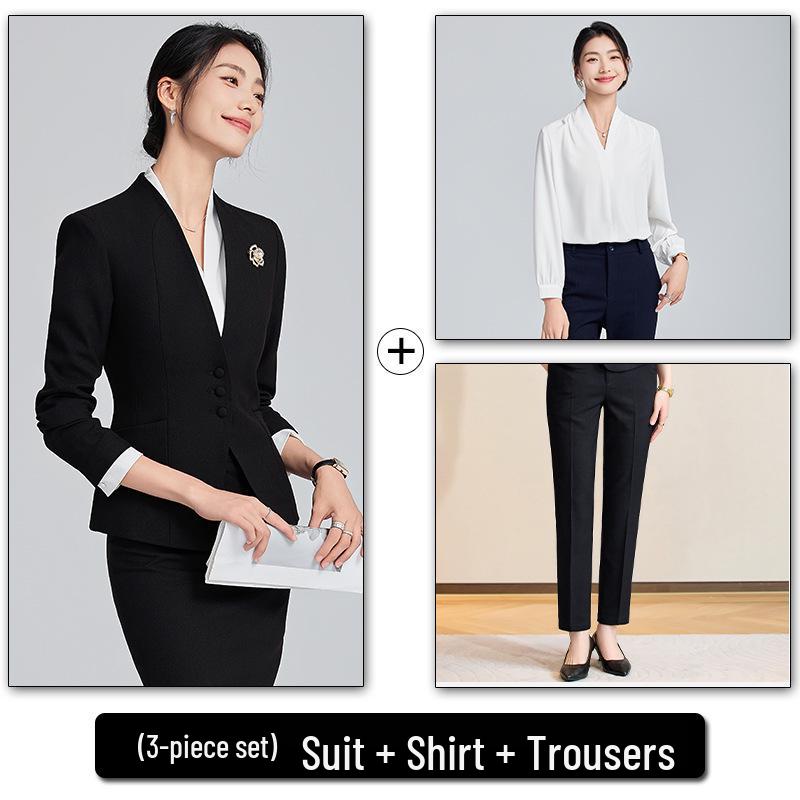 Женский пиджак без воротника - 2024 Весна/Осень Высококлассный салонный и гостиничный прием Профессиональный комплект рабочей одежды