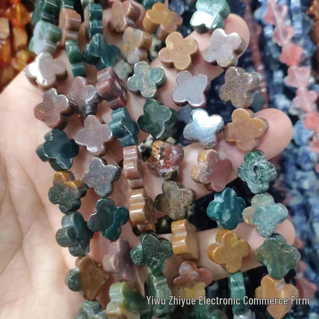 14mm Natural Crystal Agate Four-Leaf Clover Beads for DIY Jewelry