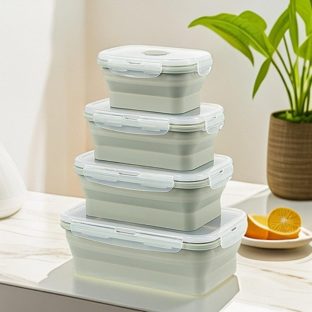 4pcs Microwaveable Foldable Lunch Box Large Capacity Food Storage Container Pantry