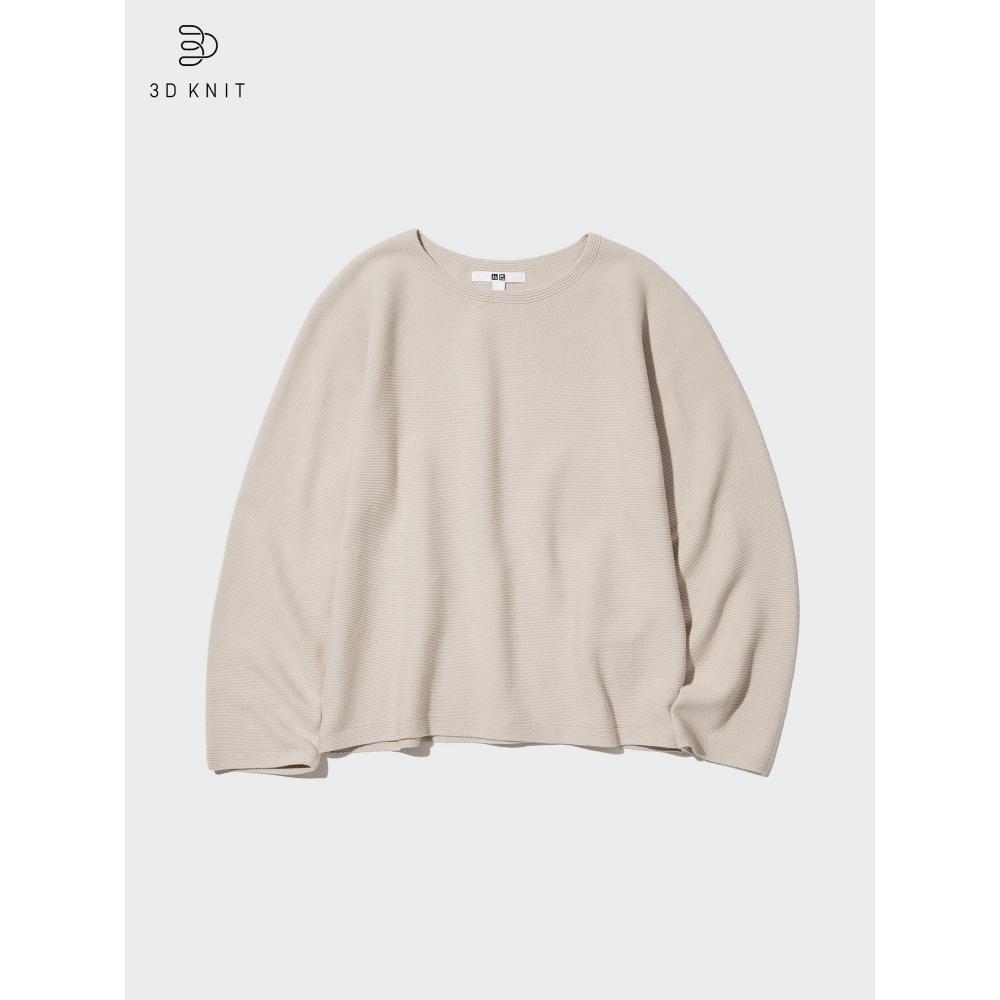 Uniqlo 3D вязаный хлопковый свитер с круглым вырезом и длинным рукавом 