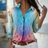 Raindrop Print Women Blouse Spring Autumn Femme Office Lady Button Up Turn Down Collar Shirts