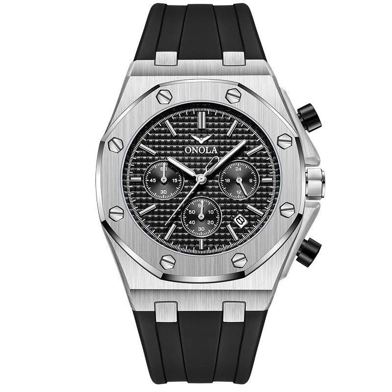 Новые роскошные мужские часы с коробкой ONOLA, многофункциональные мужские водонепроницаемые часы с силиконовым ремешком, мужские кварцевые часы
