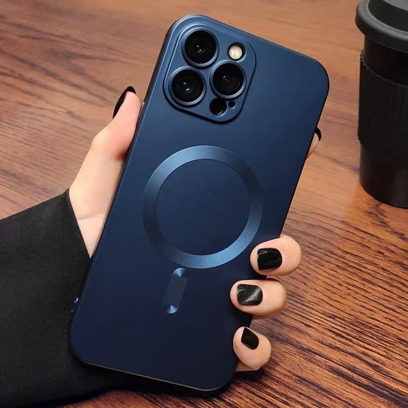 Magnetic Luxury Matte Magsafe Wireless Charging Case For iPhone 16e 15 14 13 11 12 Pro Max Plus Glass Lens Protection Soft Cover