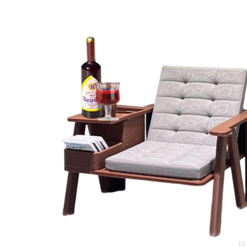 Mini Reading Chair Set 1:12 Scale Home Decor DIY Accs with 5 Books, 1 Bottle,1 Glass Doll House