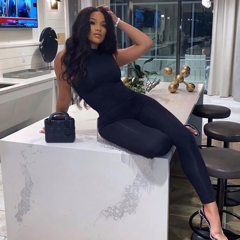 Весенний женский тонкий спортивный комбинезон без рукавов с высокой талией