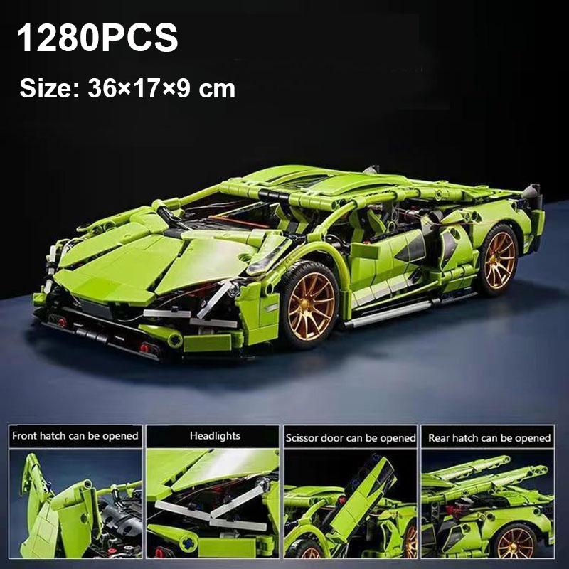 1280 шт. Технический 1:14 Sian Lamborghini, спортивные автомобили, строительные блоки, MOC, городской скоростной автомобиль, сборные кирпичи, игрушки для детей, мальчиков