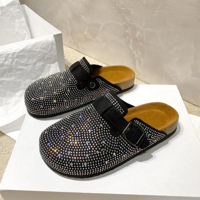Женские модные тапочки Baotou, осенние, новые, с круглым носком, глубоким ртом, с металлической пряжкой, нескользящие, толстые, на плоской подошве